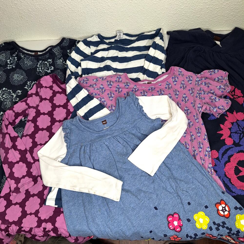 Tea Collection Lot of Girls Dresses 6 100% Cotton Twirl Floral Stripes Casual